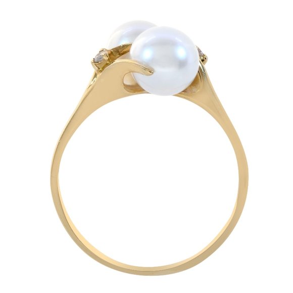 7mm Freshwater Pearls and Diamond Accent Ring 14K Yellow Gold - Picture 3 of 3
